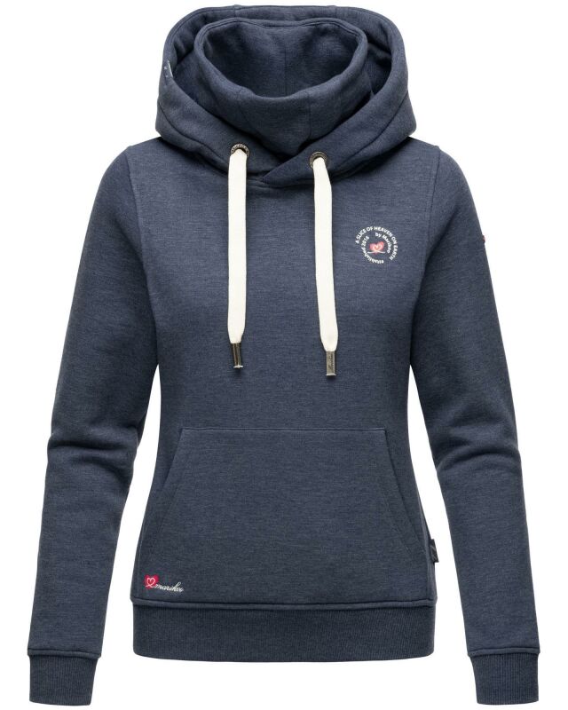Marikoo Chihiroo Damen Hoodie mit Stehkragen Kapuzenpullover B913 Blau-Mel.-Gr.M