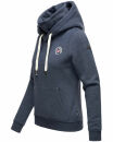 Marikoo Chihiroo Damen Hoodie mit Stehkragen Kapuzenpullover B913 Blau-Mel.-Gr.M