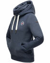 Marikoo Chihiroo Damen Hoodie mit Stehkragen Kapuzenpullover B913 Blau-Mel.-Gr.M