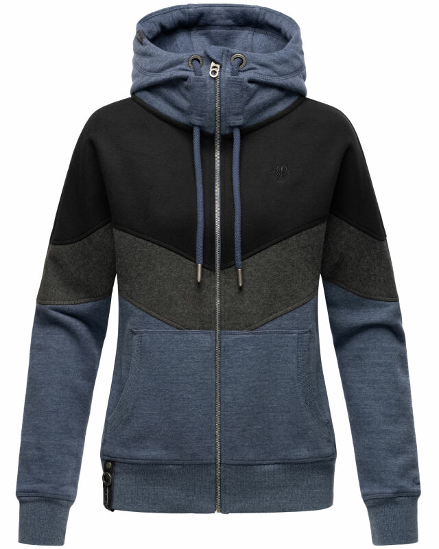 Navahoo Honigperle Damen Blocking Color Hoodie Kapuzenpullover B914 Dusty Blau Melange Größe XL - Gr. 42