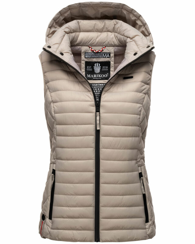 Marikoo Hasenpfote Damen Weste Steppweste mit Kapuze B915 Hellgrau Größe S - Gr. 36