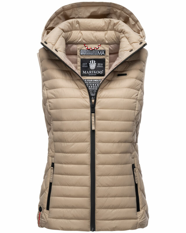 Marikoo Hasenpfote Damen Weste Steppweste mit Kapuze B915 Taupe Größe S - Gr. 36