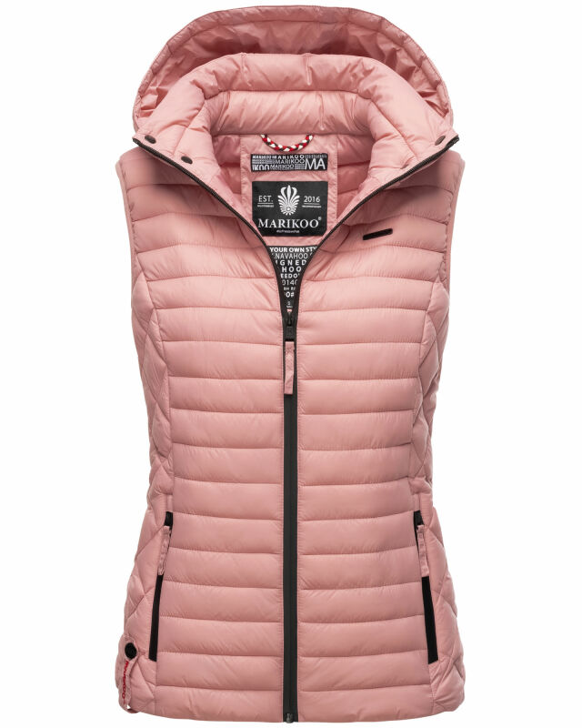 Marikoo Hasenpfote Damen Weste Steppweste mit Kapuze B915 Puder Rosa Größe M - Gr. 38