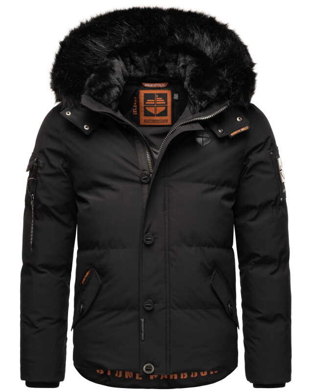 Stone Harbour Halvaar Herren Winterjacke B734 Schwarz - Kunstfell Schwarz Größe M - Gr. M