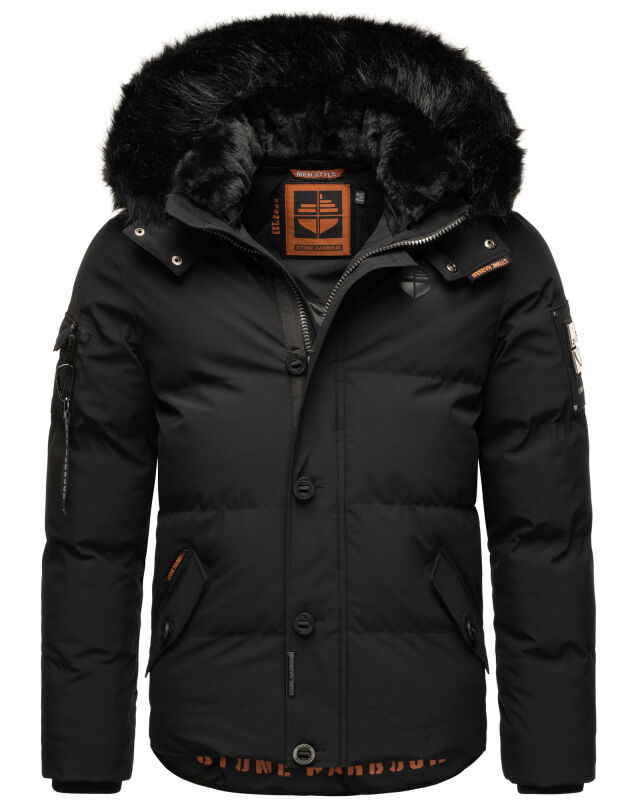 Stone Harbour Halvaar Herren Winterjacke B734 Schwarz - Kunstfell Schwarz Größe L - Gr. L