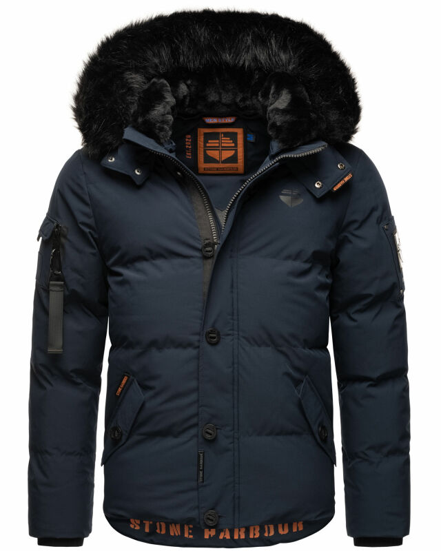 Stone Harbour Halvaar Herren Winterjacke B734 Navy - Kunstfell Schwarz Größe L - Gr. L