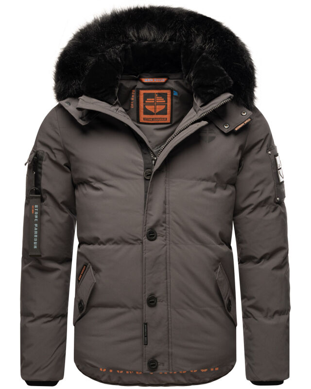 Stone Harbour Halvaar Herren Winterjacke B734 Anthrazit - Kunstfell Schwarz Größe L - Gr. L