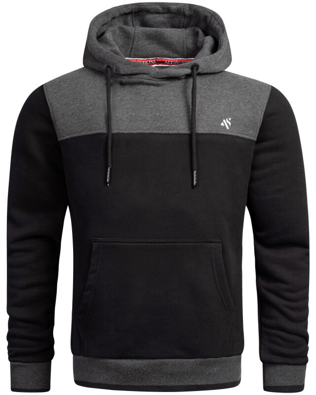 Alessandro Salvarini Herren Hoodie O-315 Dunkelgrau - Schwarz Größe M - Gr. M