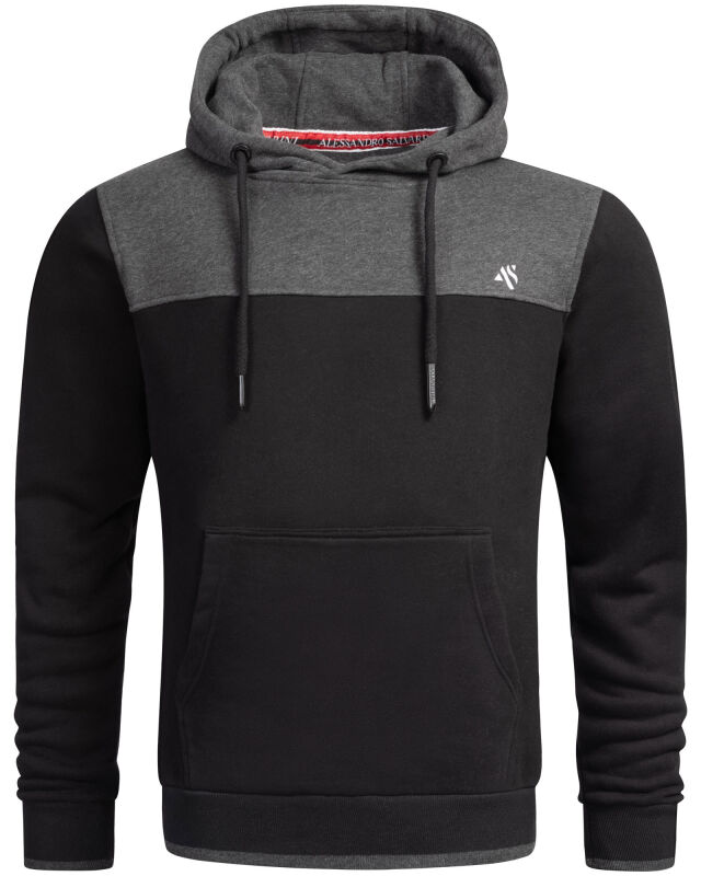 Alessandro Salvarini Herren Hoodie Schwarz-D.Grau O-312 Größe S - Gr. S