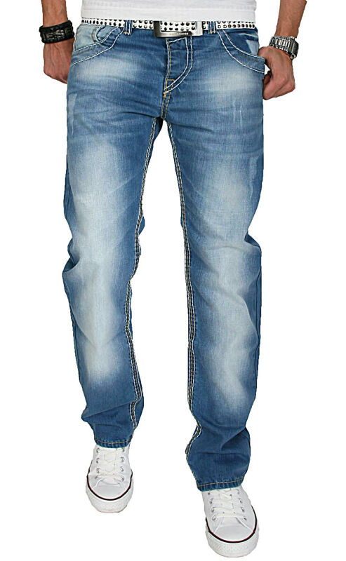 Alessandro Salvarini Herren Jeans Hose Dicke Naht Blau-W42-L34