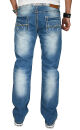 Alessandro Salvarini Herren Jeans Hose Dicke Naht Blau-W42-L34