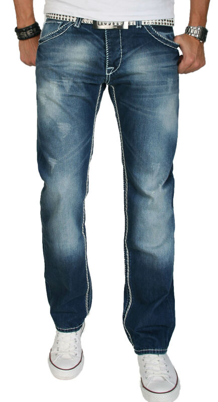 Alessandro Salvarini Herren Jeans Hose Dicke Naht Denim-W32-L32