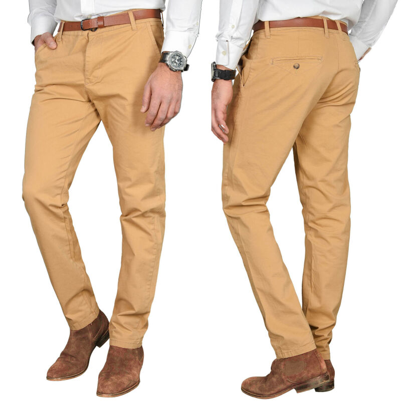 Alessandro Salvarini Herren Designer Chino Stoff Hose Chinohose Regular Fit NEU Beige O095 W29 L32