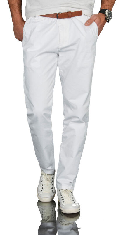 Alessandro Salvarini Herren Designer Chino Stoff Hose Chinohose Regular Fit NEU Weiss O095