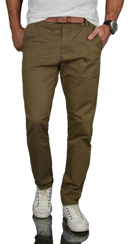 Alessandro Salvarini Herren Designer Chino Stoff Hose Chinohose Regular Fit Olive NEU O095