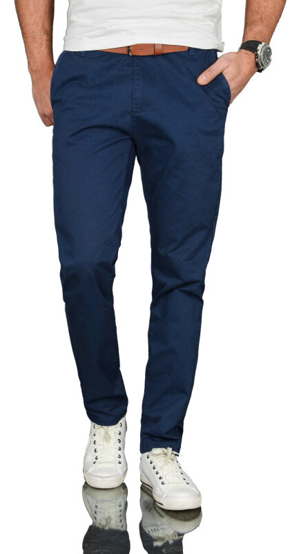 Alessandro Salvarini Herren Designer Chino Stoff Hose Chinohose Regular Fit NEU Dunkelblau O095