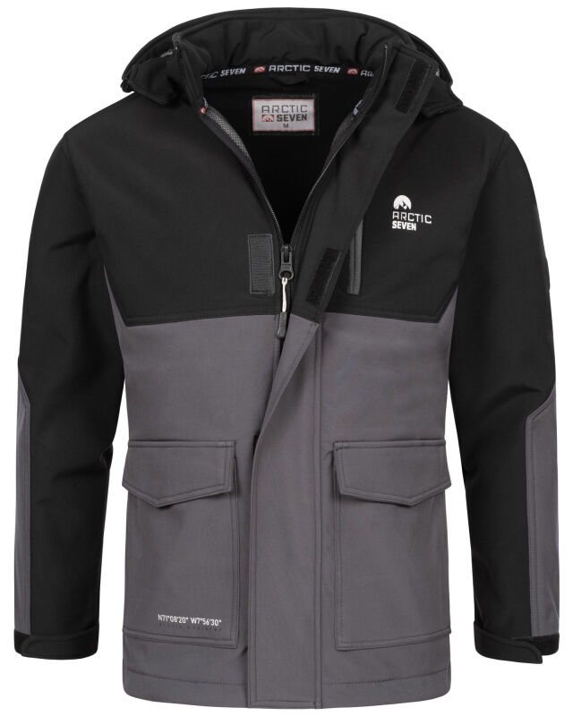 Arctic Seven Herren Softshell Jacke O303 Schwarz - Dunkelgrau Größe XL - Gr. XL