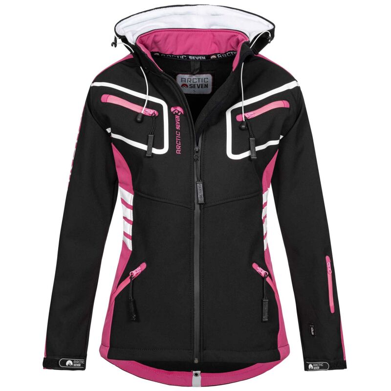 Arctic Seven Damen Softshell Jacken O-185 - Schwarz-Rosa-Gr.S