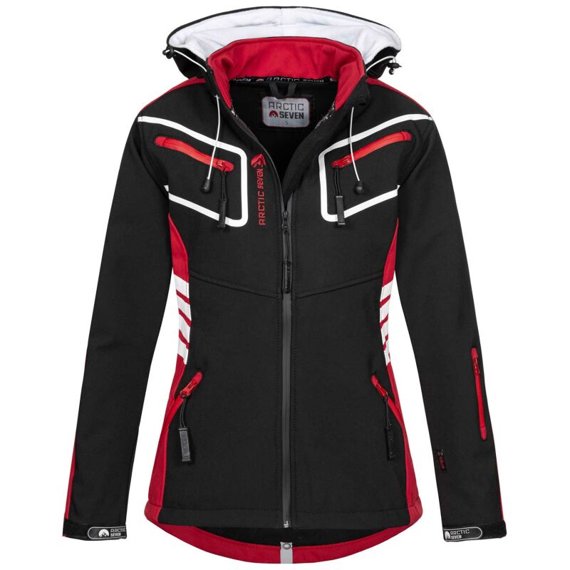 Arctic Seven Damen Softshell Jacken O-185 - Schwarz-Rot-Gr.S