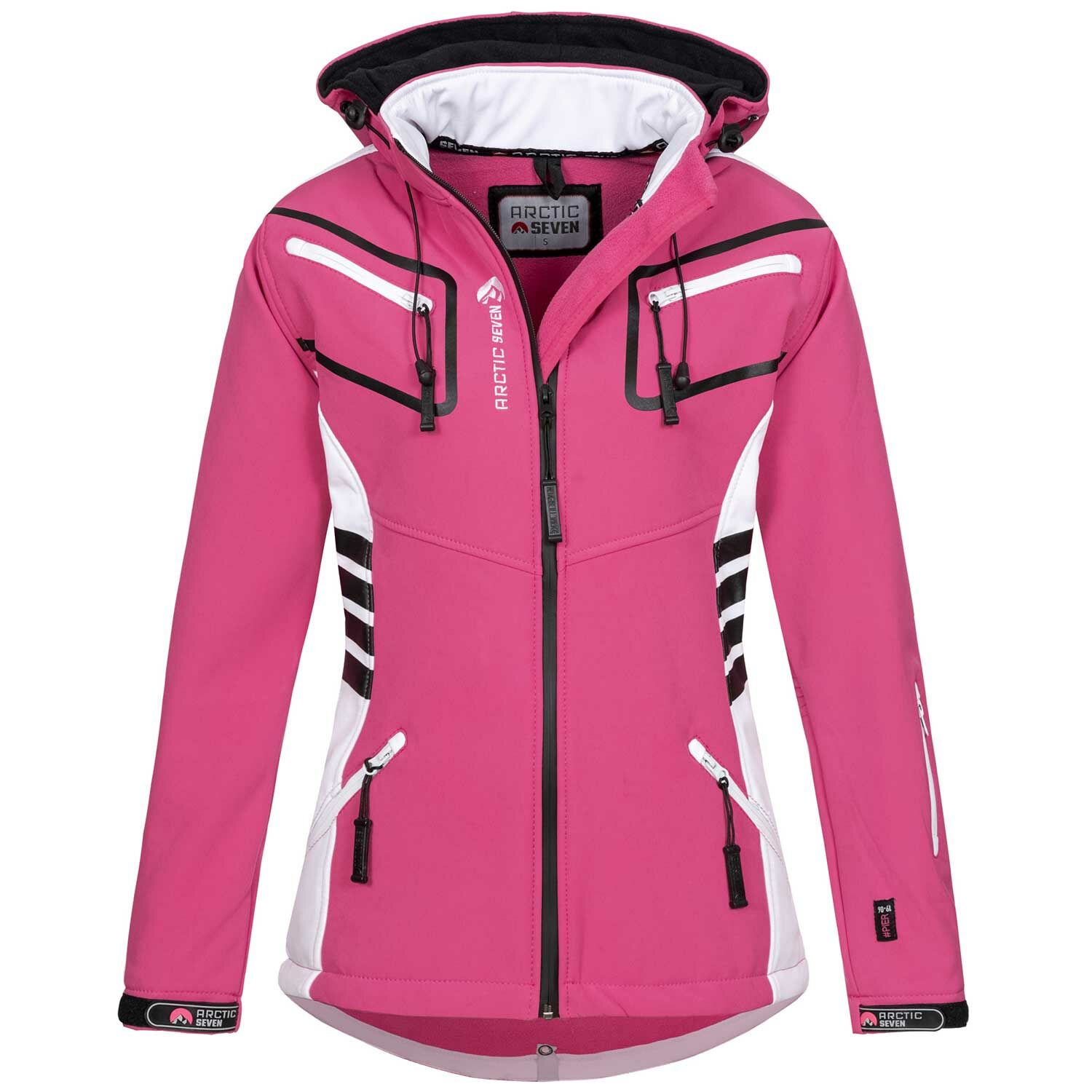 Arctic Seven Softshelljas voor dames (XS-5XL) met afneembare capuchon, waterafstotend, ademend, fleece binnenin, warme jas voor vrouwen, AS-305, zwart, L