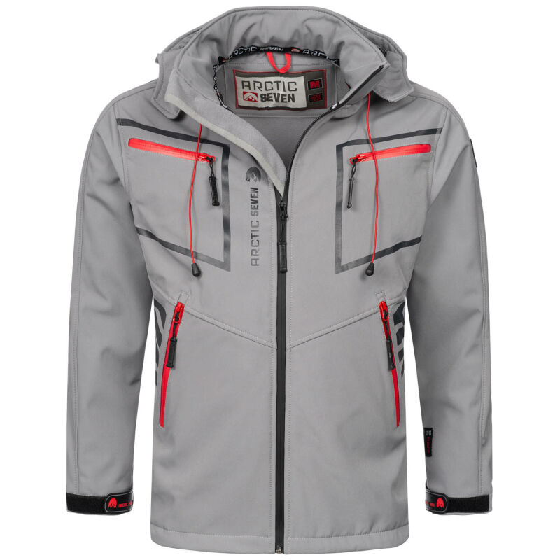 Arctic Seven Herren Softshell Jacke Funktionsjacke O-088 - Hellgrau-Gr.XL