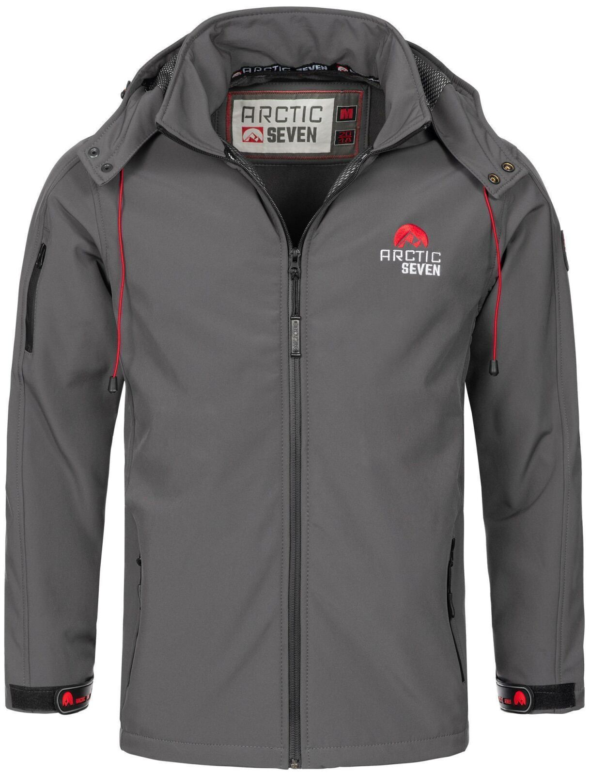 Arctic Seven AS186 Softshelljas voor dames, functionele outdoor regenjas met capuchon voor sport, zwart-rood, 3XL