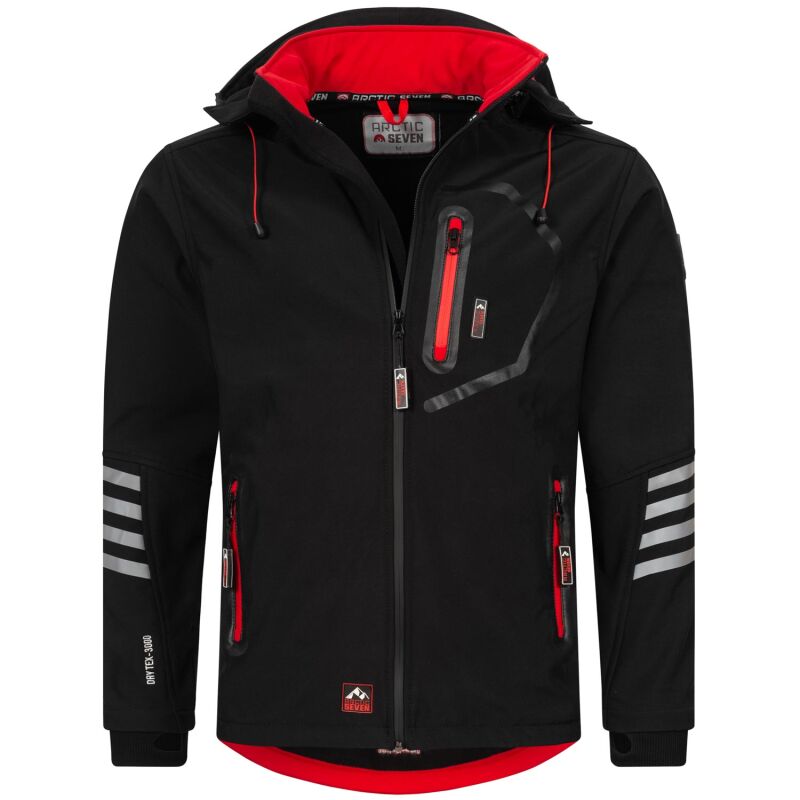 Arctic Seven Herren Softshell Jacke O-301 - Schwarz-Rot-Gr.5XL