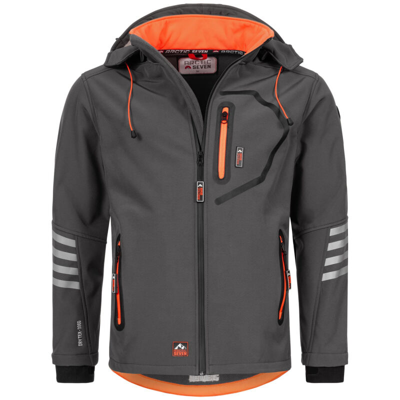 Arctic Seven Herren Softshell Jacke O-301 - Grau-Orange-Gr.3XL