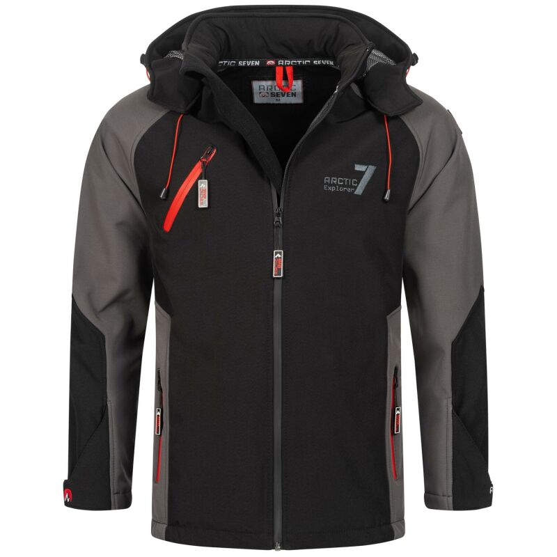 Arctic Seven Herren Softshell Jacke O-300 - Schwarz-DGrau-Gr.L