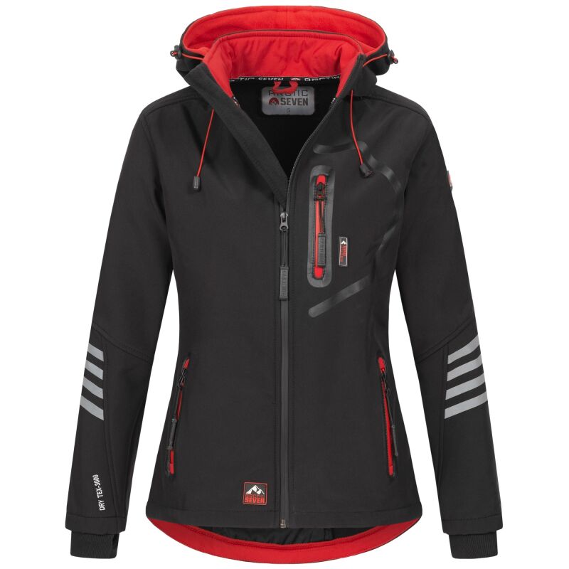 Arctic Seven Damen Softshell Outdoor O-186 - Schwarz-Rot-Gr.4XL