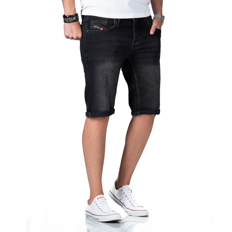 Alessandro Salvarini Herren Jeans Shorts O-383 - Schwarz-W30