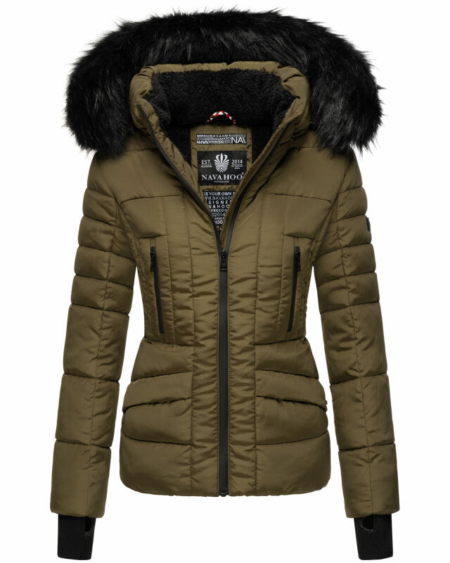 Navahoo Damen Winter Jacke warm gefüttert Teddyfell B361 Militär Grün Größe XL - Gr. 42