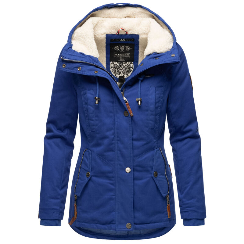 Marikoo Bikoo Damen Teddyfell gefüttert Winterjacke B802 Blue Jean Größe L - Gr. 40