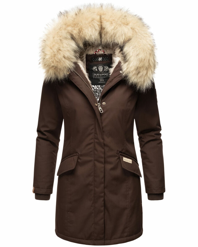 Navahoo Cristal Damen Winterjacke Parka mit Kunstfell B669 D-Schoko Gr.S