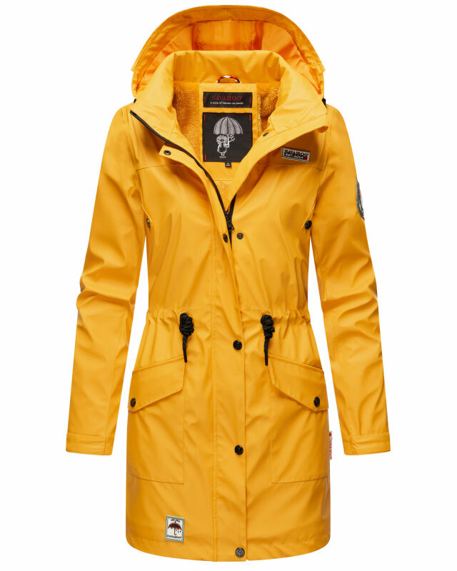 Navahoo Deike Damen lange Regenjacke mit Teddyfell und Kapuze B678 Amber Yellow Größe XS - Gr. 34