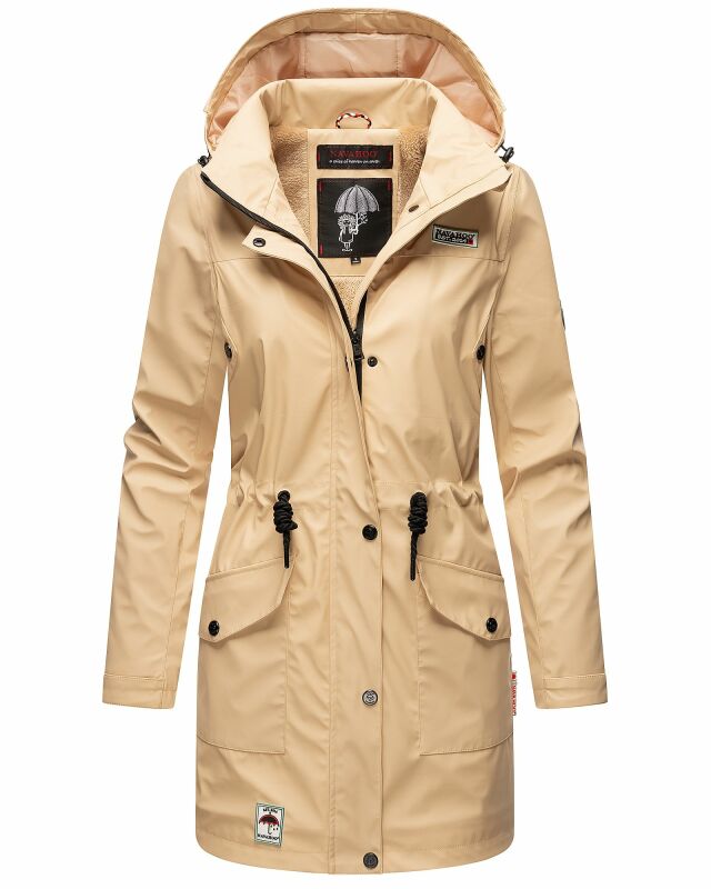 Navahoo Deike Damen lange Regenjacke mit Teddyfell und Kapuze B678 Beige Größe M - Gr. 38