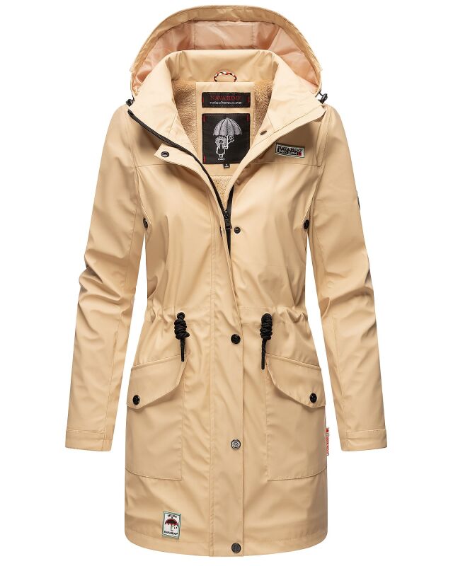 Navahoo Deike Damen lange Regenjacke mit Teddyfell und Kapuze B678 Beige Größe L - Gr. 40