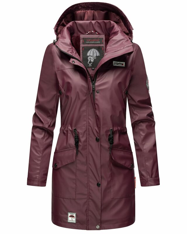 Navahoo Deike Damen lange Regenjacke mit Teddyfell und Kapuze B678 Wine Größe M - Gr. 38