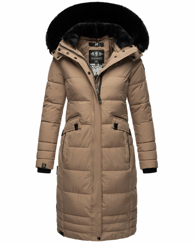 Navahoo Fahmiyaa Damen lange Winterjacke Mantel gesteppt B850 Taupe Grau Größe XL - Gr. 42