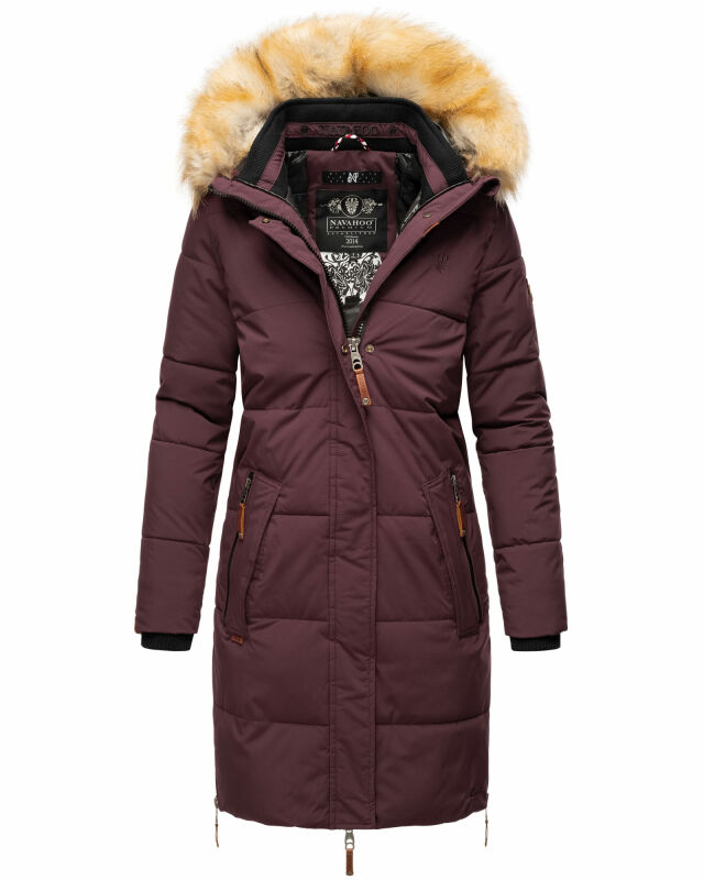 Navahoo Halina Damen Winter Steppmantel mit Kunstfell B803 Wine Größe S - Gr. 36