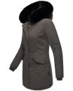 Marikoo Damen Winter Jacke Parka warm gefüttert B362 Anthrazit - Schwarzes Fell Größe M - Gr. 38
