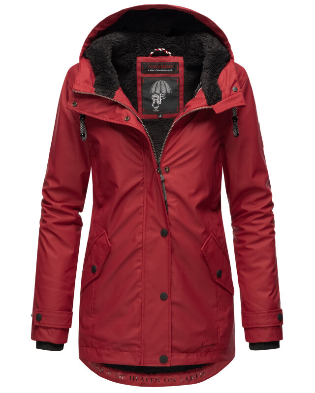 Navahoo Lindraa Damen Parka Regenjacke warm gefüttert Teddyfell Kapuze B847 Blood Red Größe L - Gr. 40