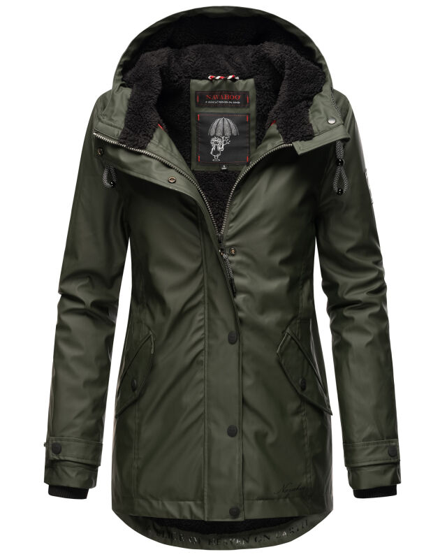 Navahoo Lindraa Damen Parka Regenjacke warm gefüttert Teddyfell Kapuze B847 Dunkel Olive Größe S - Gr. 36