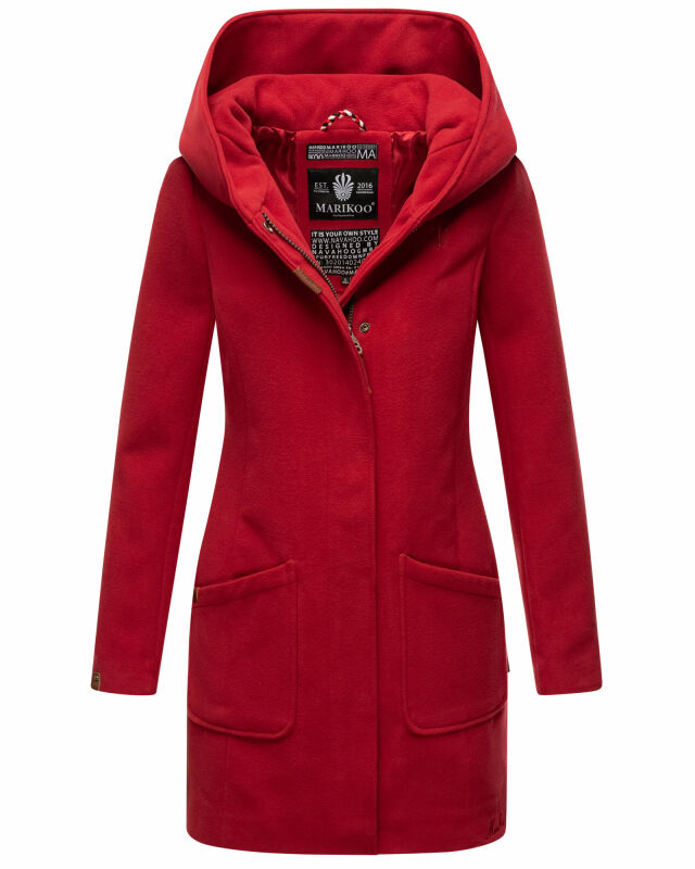 Marikoo Maikoo Damen Mantel mit Kapuze Trenchcoat Jacke B819 Blood Red Größe M - Gr. 38