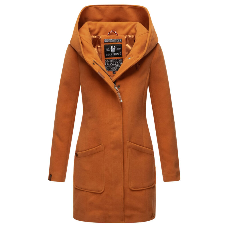 Marikoo Maikoo Damen Mantel mit Kapuze Trenchcoat Jacke B819 Cinnamon Größe M - Gr. 38