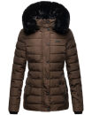 Navahoo Milianaa Damen Winter Steppjacke gefüttert Kapuze Kunstfell B846 Dark Choco Größe M - Gr. 38