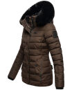 Navahoo Milianaa Damen Winter Steppjacke gefüttert Kapuze Kunstfell B846 Dark Choco Größe M - Gr. 38