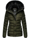 Navahoo Milianaa Damen Winter Steppjacke gefüttert Kapuze Kunstfell B846 Olive Größe XS - Gr. 34