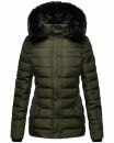Navahoo Milianaa Damen Winter Steppjacke gefüttert Kapuze Kunstfell B846 Olive Größe XS - Gr. 34