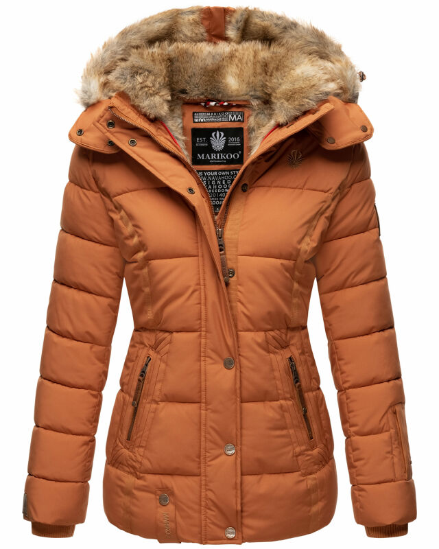 Marikoo Nekoo warm gefütterte Damen Winter Jacke mit Kunstfell B658 Cinnamon Größe L - Gr. 40